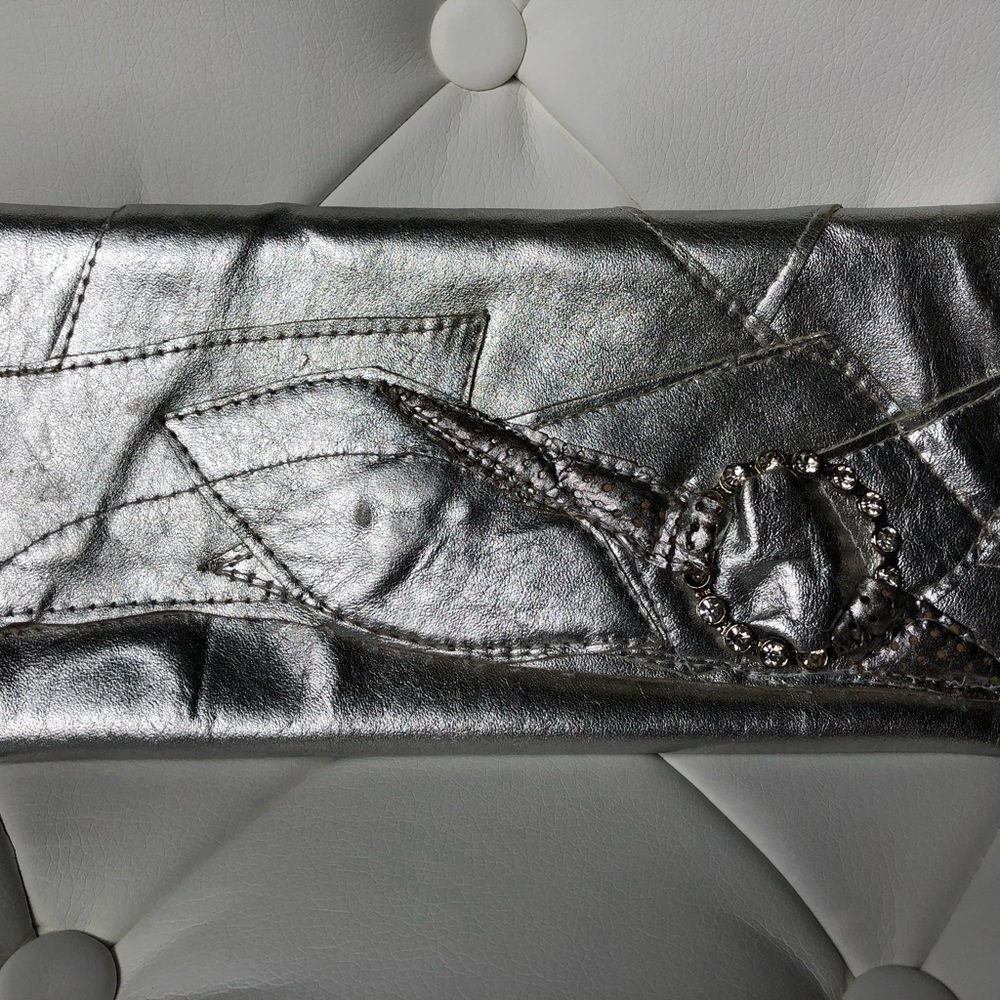 Vintage Metallic Silver Leather Clutch Handmade Handbag One Of A Kind
